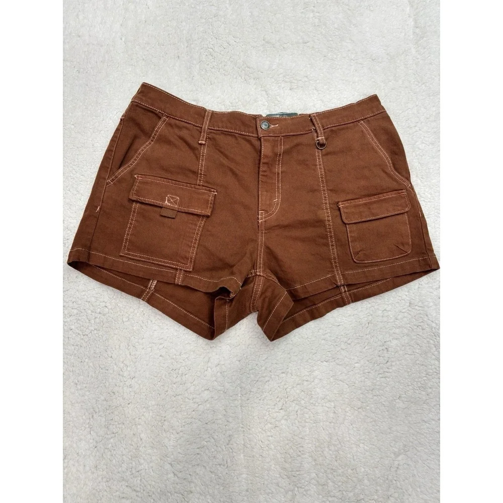 Wild Fable Mid Rise Utility Cargo Shorts Brown Low Stretch Women's Large NWT - Picture 2 of 9